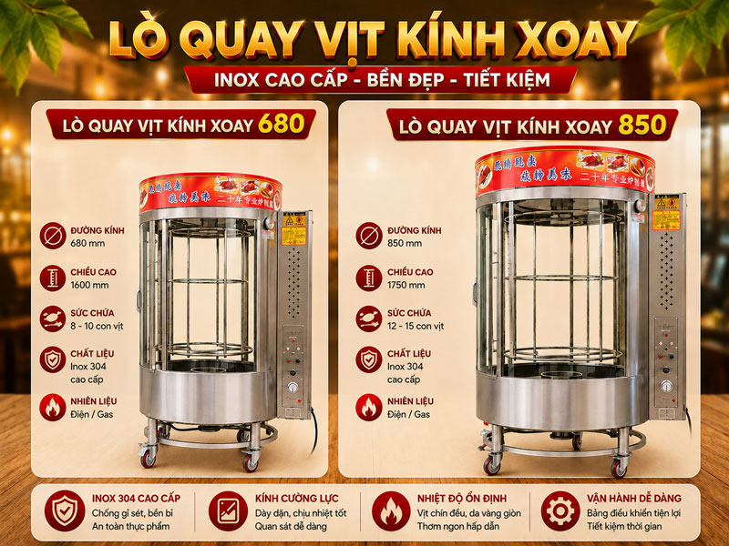 Lò quay vịt kính xoay tự động đa năng cho nhà hàng